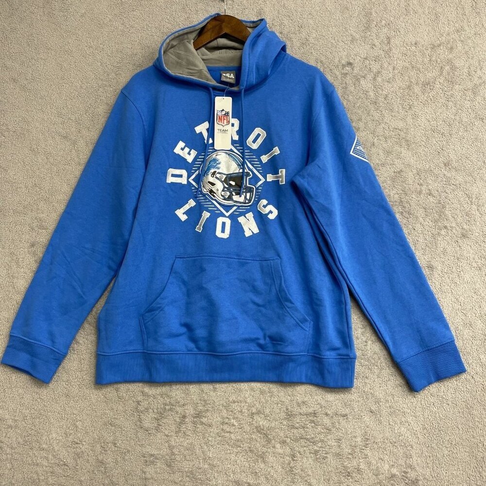 NEW CSA Men's L Detroit Lions NFL Team Apparel Hoodie Gray  Blue Pullover